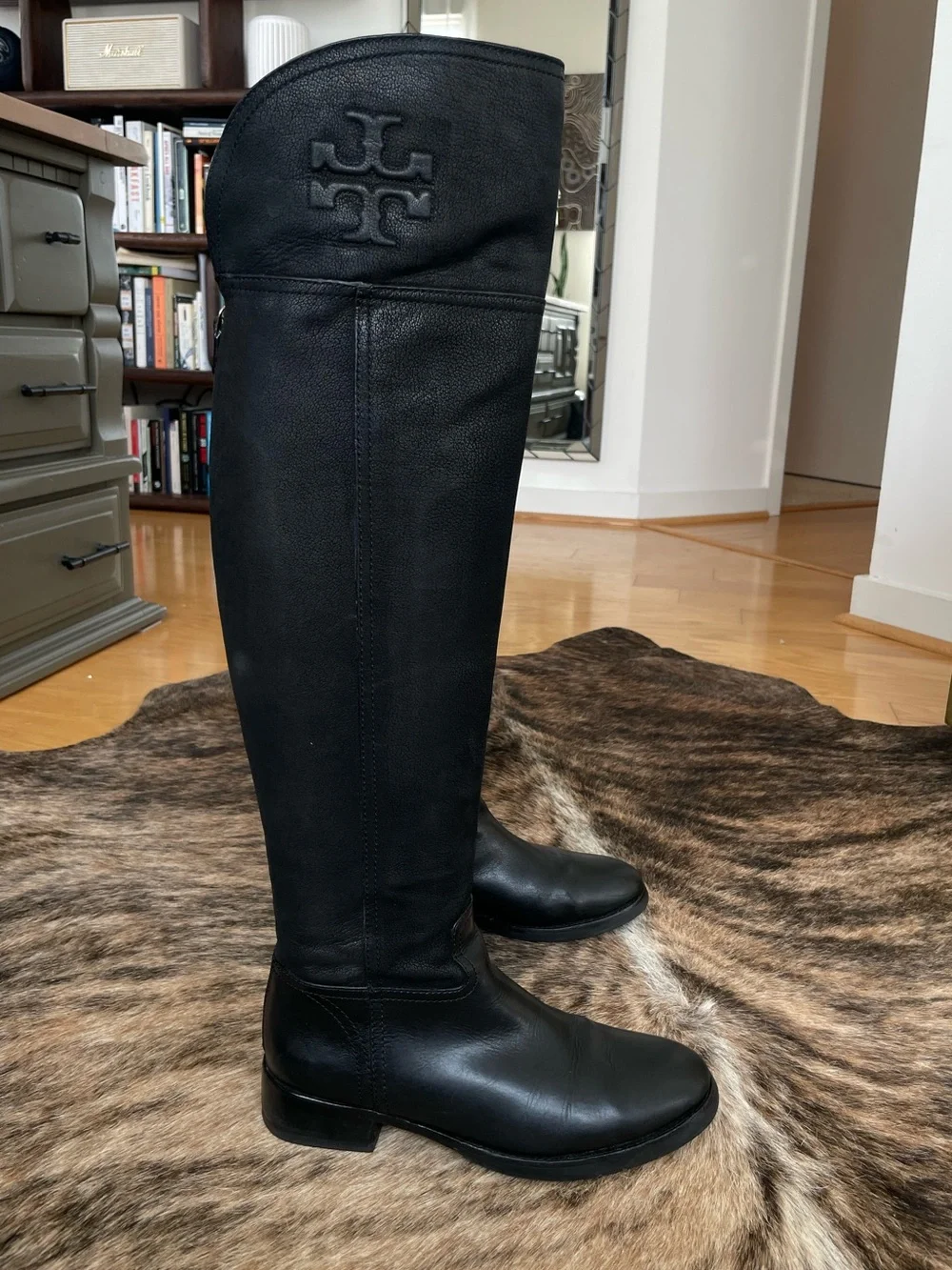 Tory Burch Black Leather Over-The-Knee Riding Boots